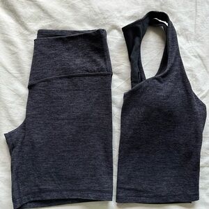 Fabletics Black Heatherflex Bike Shorts and Built in Bra Tank Set